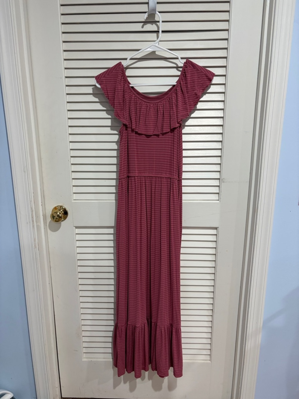 Girls' Ruffle-Off Shoulder Maxi Dress in Dusty Rose